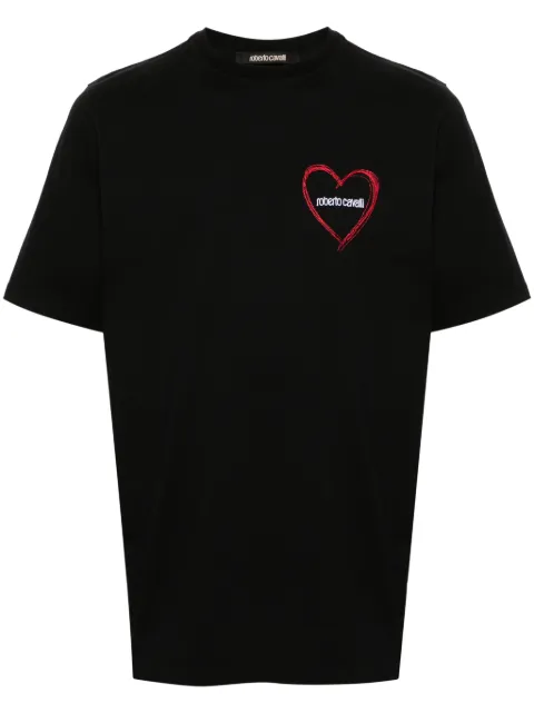 Roberto Cavalli heart-embroidered cotton T-shirt Black SRT61LJD060