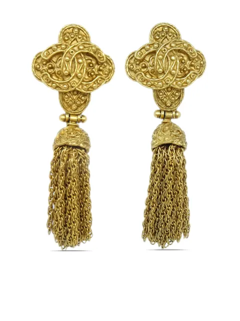 CHANEL Pre-Owned 1994 CC fringed clip-on earrings Gold ER94A