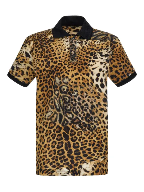 Roberto Cavalli leopard-print polo shirt Neutrals SRT64FXKH22