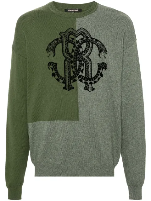 Roberto Cavalli RC-flocked cotton-blend jumper Green SRM607MQ062