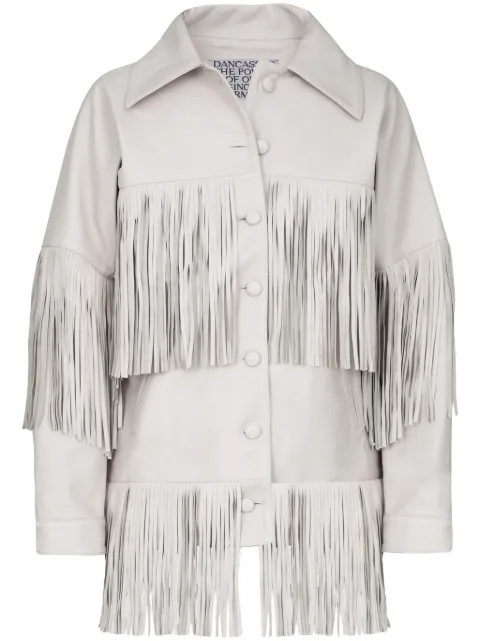 DANCASSAB Loretta fringed leather jacket Grey DCFW20MLORGRLFL