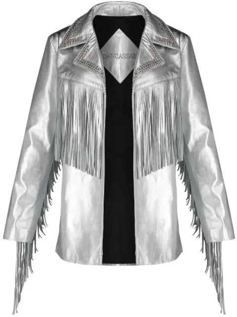 DANCASSAB Laurel fringe-trim metallic-leather jacket Metallic DCAT22MLAUPLAFC