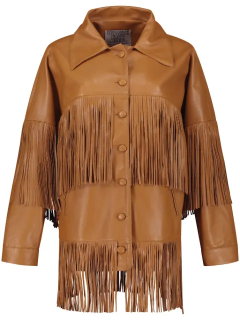 DANCASSAB Loretta fringe-trim leather jacket Brown DCFW22MLORMAPFL