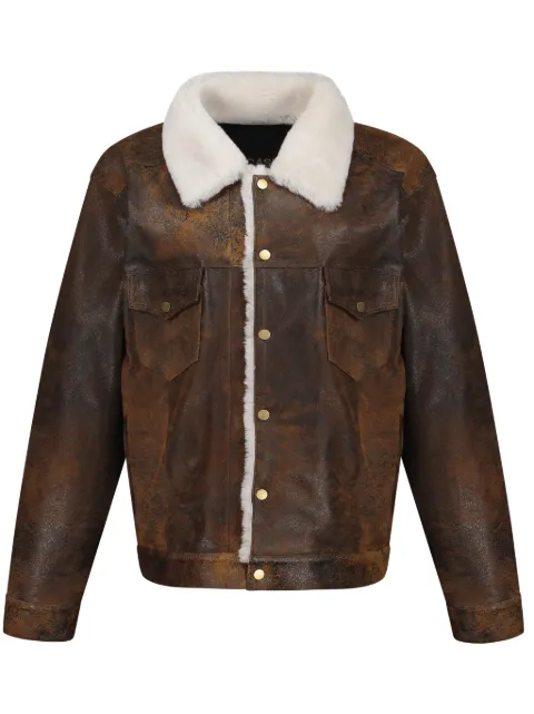 DANCASSAB Giulia shearling-trim leather jacket Brown DCFW22MGIUCA2SH