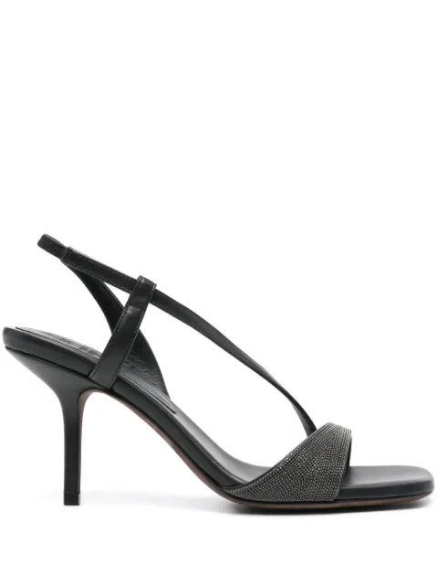 Brunello Cucinelli 95mm Monili-chain leather sandals Silver MZSKC2665C101
