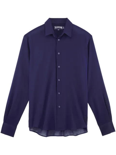 Vilebrequin Caracal Turtle-embroidered voile shirt Blue CCAC3V00