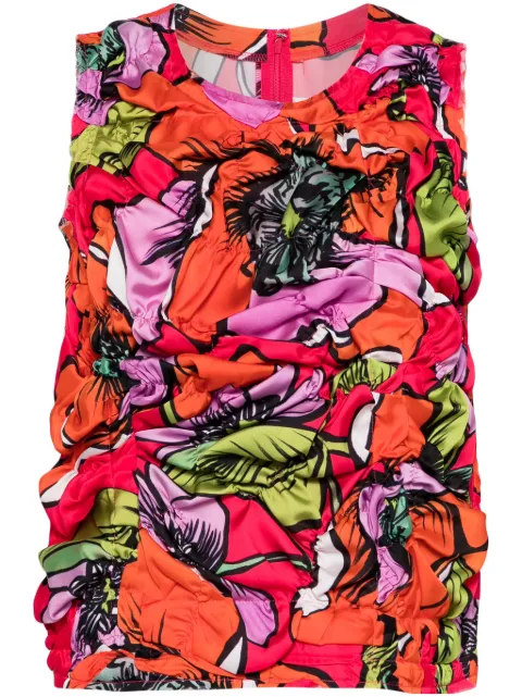 Comme Des Garçons gathered floral-print tank top Orange GMB005051