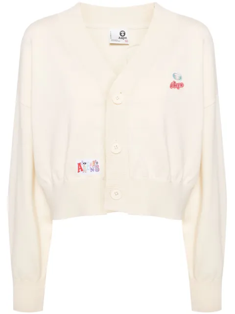 A BATHING APE® logo-appliqué V-neck cardigan Neutrals AKNB310XXM