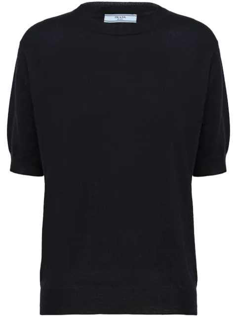 Prada triangle-logo cashmere knitted top Blue P24D2QSOOO10LJ