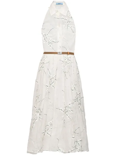Prada floral-embroidered silk midi dress White P3L88RSOOO14KF