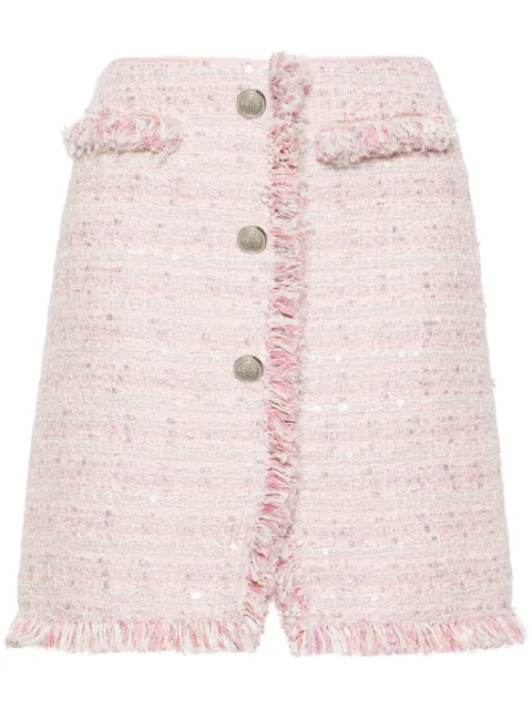 Giambattista Valli frayed high-waist tweed miniskirt Pink 24SSPVCA211008BOU