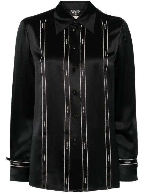 CHANEL Pre-Owned 1994 logo-print silk shirt Black 94AP0384794305V03506