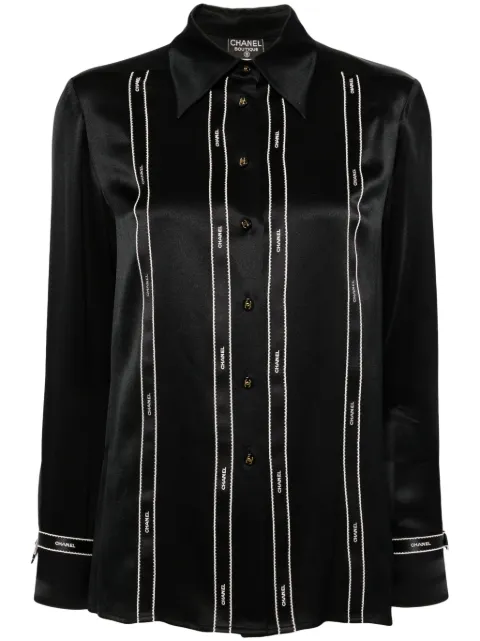 CHANEL Pre-Owned 1994 logo-print silk shirt Black 94AP0384794305V03506