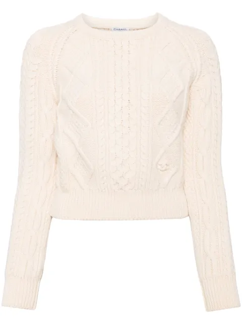 CHANEL Pre-Owned 1990-2000s cable-knit wool jumper White PO8000V6