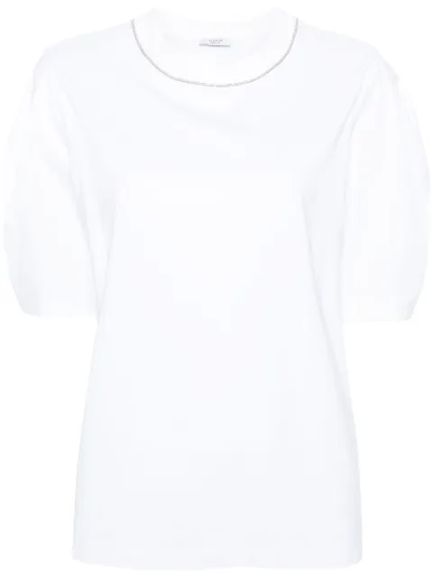 Peserico bead-trim stretch-cotton T-shirt White S06942J00070C