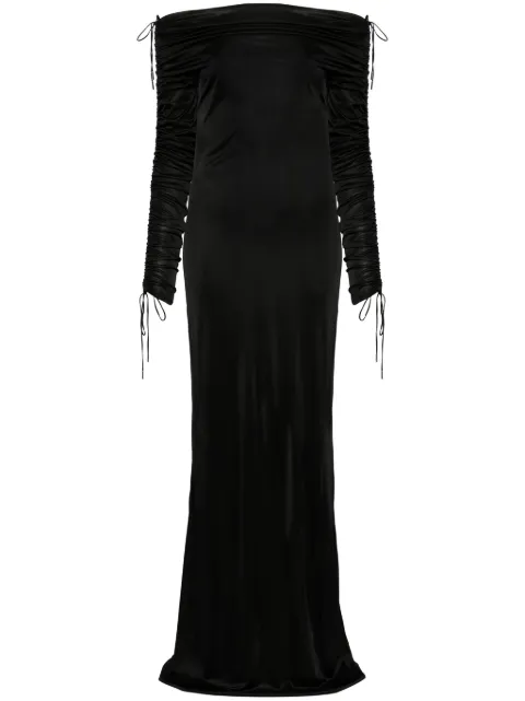 Atlein off-shoulder ruched gown Black RA13