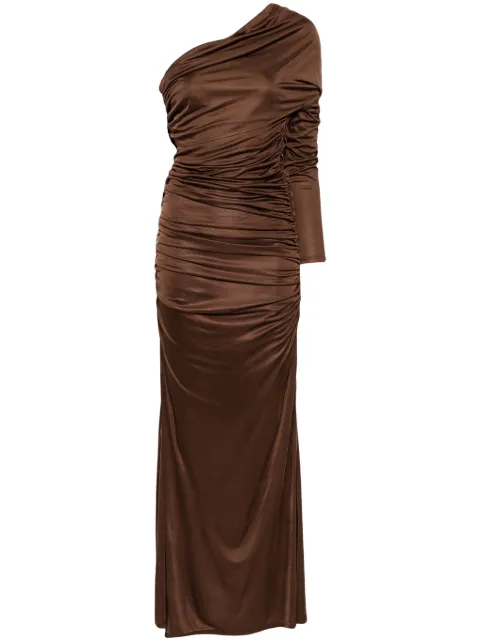 Atlein single-sleeve ruched gown Brown RA11