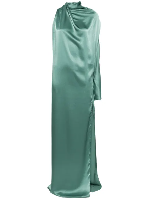 Atlein single-sleeve draped gown Green R100231