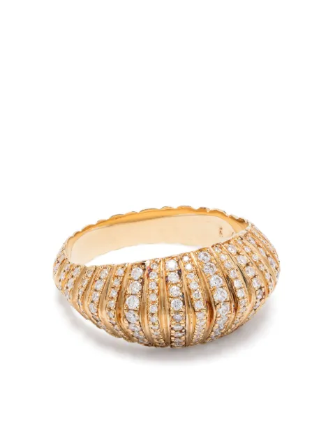 Lizzie Mandler Fine Jewelry 18kt yellow gold XL Fluted Crescent diamond ring Gold R703WD18K