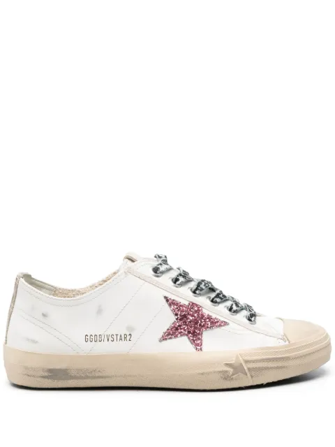 Golden Goose V-Star trainers with pink glitter star and metallic leather heels tab White GWF00129F004576