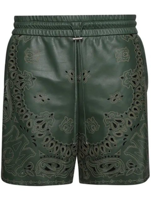 AMIRI bandana laser-etched leather shorts Green PS24MLP004