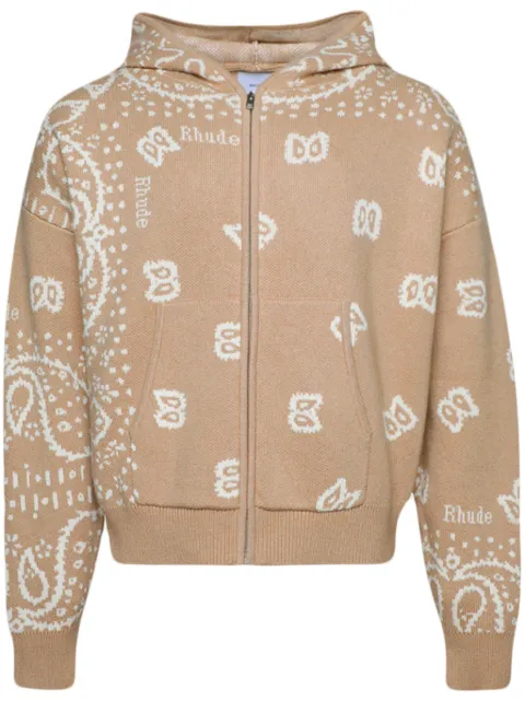 RHUDE Bandana knit zip-front hoodie Neutrals RHPS24SW02973517