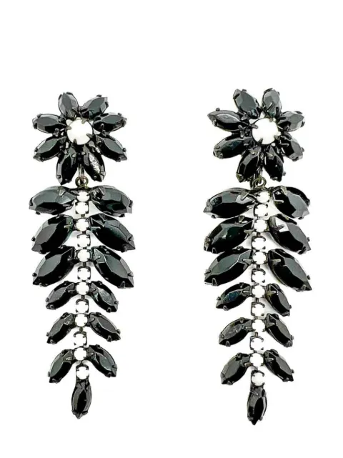 Jennifer Gibson Jewellery Vintage Hattie Carnegie Monochrome Floral Drop Earrings 1960s Black FCD2C1808