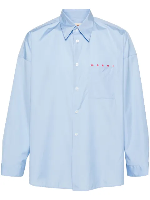 Marni light blue organic poplin shirt with peeping Marni logo Blue CUMU0061P2USCT88