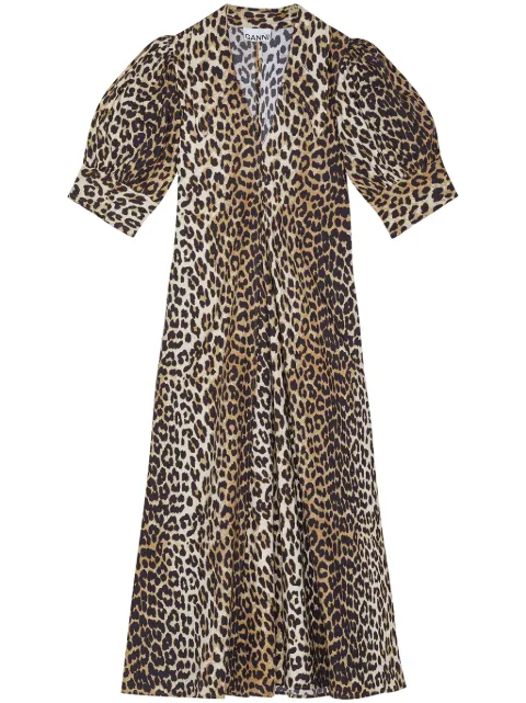 GANNI leopard-print organic cotton midi dress Neutrals F8842