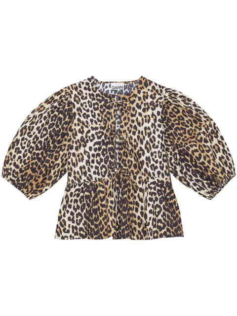GANNI leopard-print organic-cotton blouse Brown F9116