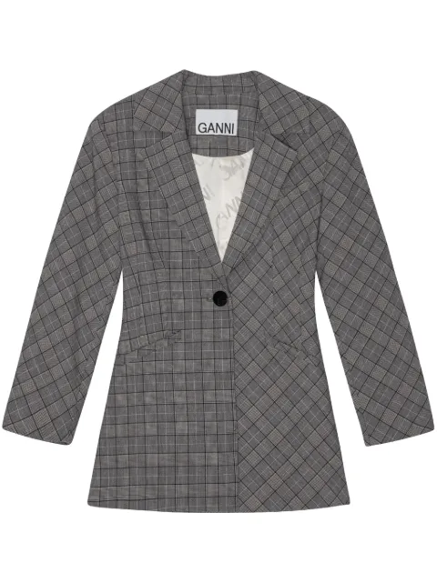 GANNI Check Mix single-breasted blazer Grey F9046