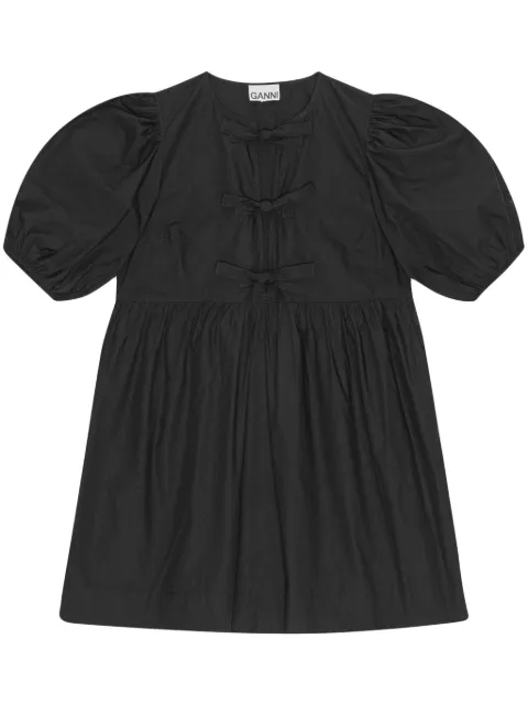 GANNI black cotton poplin tie string mini dress Black F9005