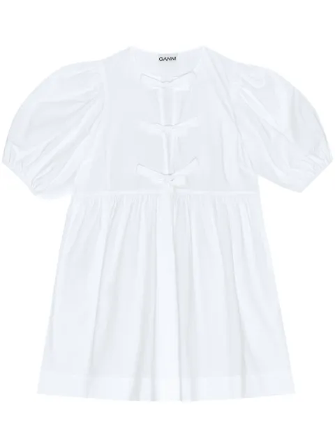 GANNI poplin tie string mini dress White F9170151