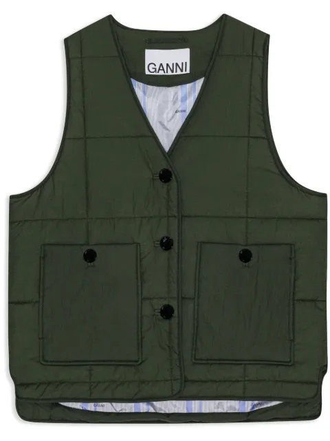 GANNI button-up quilted gilet Green F8934