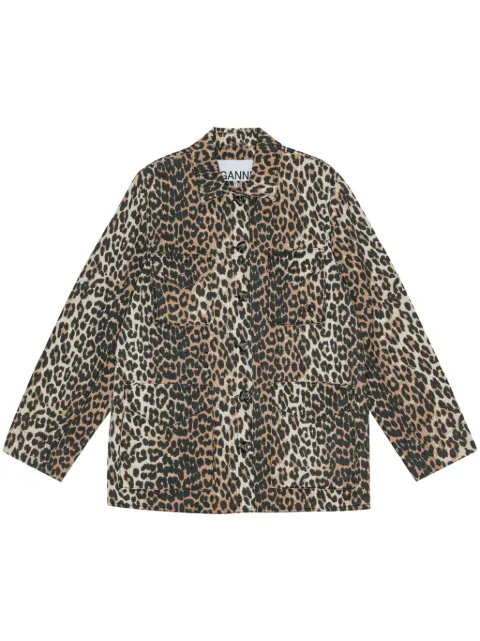 GANNI leopard-print canvas shirt jacket Brown F88806635859