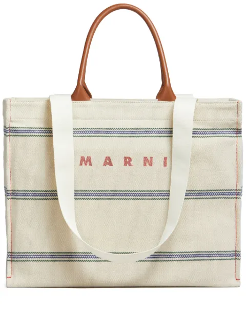 Marni embroidered-logo canvas tote bag Neutrals SHMQ0068A0P6457