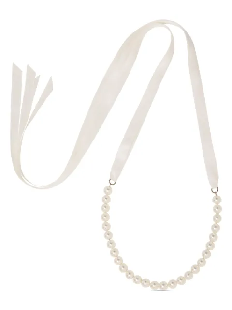 Jennifer Behr pearl-embellished ribbon tie necklace White 76PA11CREAMPEARL