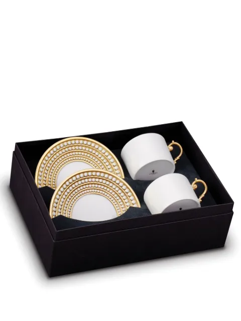 L'Objet Perlée tea cups and saucers (set of two) White PR253