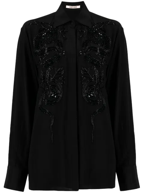 Roberto Cavalli bead-embellished appliqué viscose shirt Black SKR785SY001