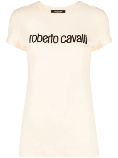 Roberto Cavalli logo-embroidered stretch-cotton T-shirt Neutrals SKT60BJD061