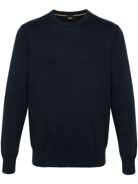 BOSS logo-embroidered ribbed jumper Blue 50508766