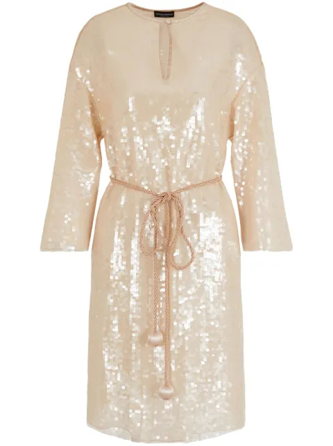 Emporio Armani belted sequinned midi dress Neutrals E3NA13F2450