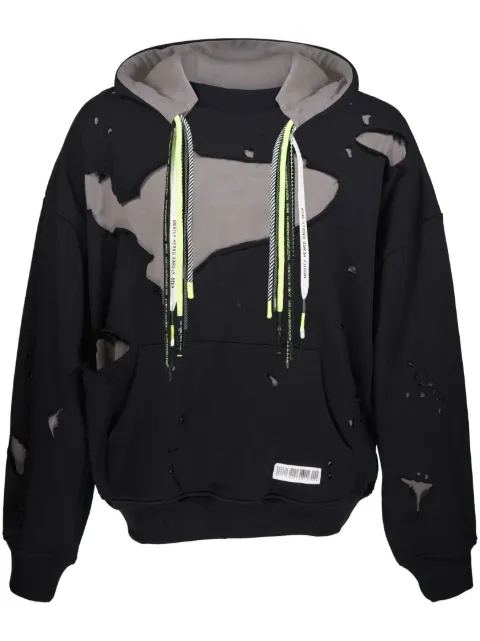 Mostly Heard Rarely Seen layered distressed cotton hoodie Black MH08BDKH04