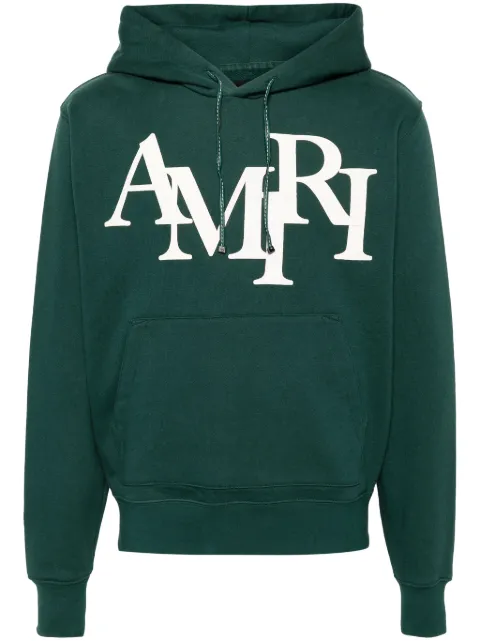 AMIRI logo-appliqué cotton hoodie Green PS24MJL016