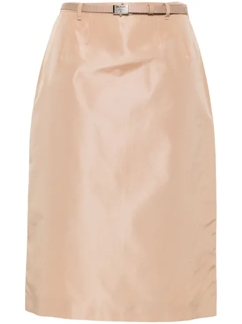 Prada logo-buckle straight faille skirt Neutrals P138JHSOOO14KH