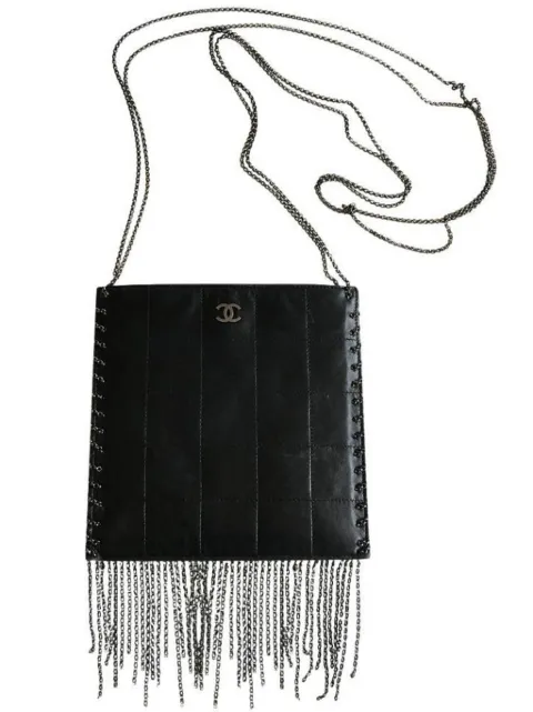 CHANEL Pre-Owned 2003 Choco Bar fringed crossbody bag Black CHANELEDGYCHAINSQUARETOTE