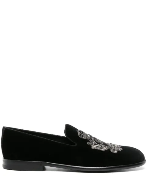 Dolce & Gabbana coat-of-arms embroidery slippers Black A50614AO249