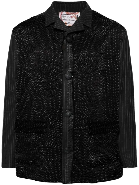 By Walid embroidered pinstriped shirt jacket Black 250146M