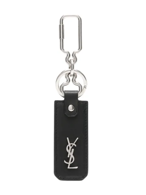 Saint Laurent Cassandre-plaque leather keyring Black 777523BWR0E