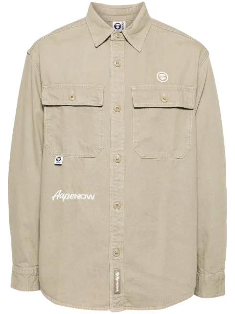 AAPE BY *A BATHING APE® logo-appliqué denim shirt Brown AST8472XXM